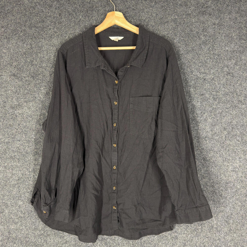 Terra & Sky Shirt Women 4X Plus Black Button Up Collared Long Sleeve Pockets